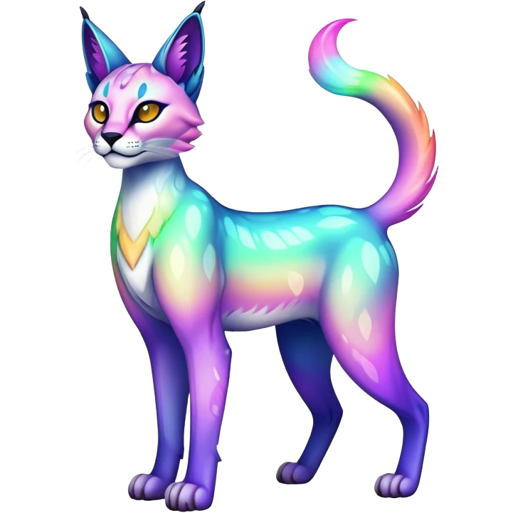 An iridescent transparent luminescent colorful fantasy-lynx-caracal-serval-fakemon-creature-hybrid emoji