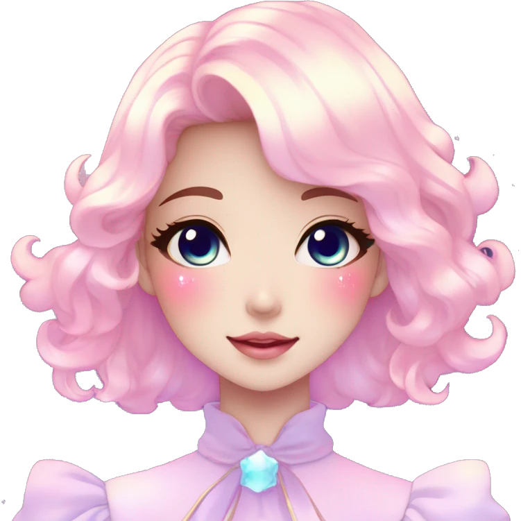 Gorgeous pastel anime style lady blushing nebula-gradient-sparkle face dreamy idol model colorful shiny stars galaxy kawaii cottagecore pearly petite simplistic aesthetic trending style emoji