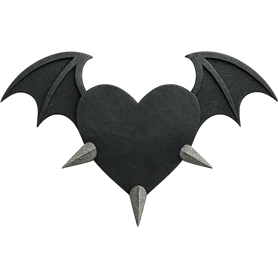 black gothic heart with metallic spikes and gothic bat wings, ornate, dark, elegant emoji