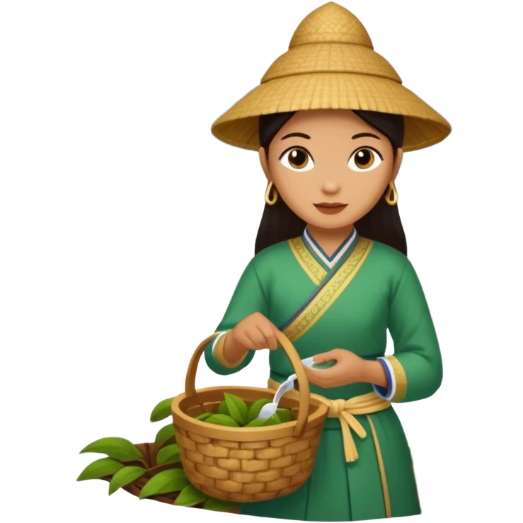 ชนเผ่าภาคเหนือไทย เก็บใบชา ข้างหลังมีตะกร้าเก็บใบช้า emoji