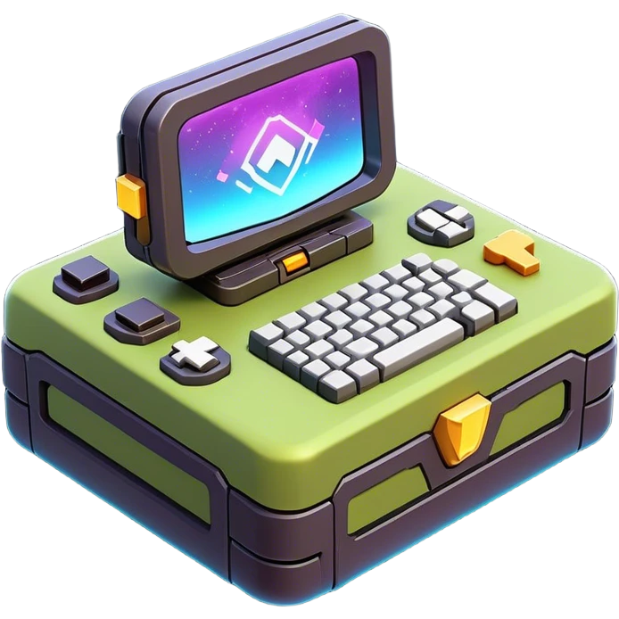 Clash of Clans aesthetic: Cinematic Playful 3D Isometric Sci-Fi Console Emoji, rendered in a 3D vector-style similar to standard emojis with minimal shading and bold, simplified shapes. A compact, distinct form with signature details, softly glowing with a futuristic sci-fi warfare charm. Simplified yet unmistakably iconic, highly detailed and consistent, glowing with a soft radiance and high shine. Stylized with a touch of high-tech brilliance and a soft glowing outline, capturing the essence of a beloved gaming relic with a friendly, playful manner! emoji