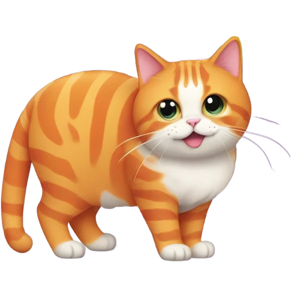 A fat orange cat with a rainbow emoji