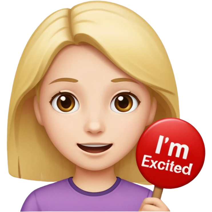 girl holding sign that says i’m excited emoji