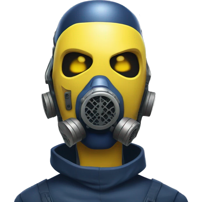 Navy blue skin cyborg head with yellow respirator mask emoji
