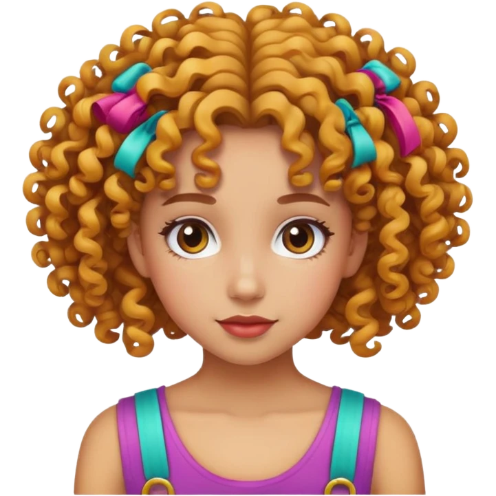 girl with curly hair and colorful barrettes emoji