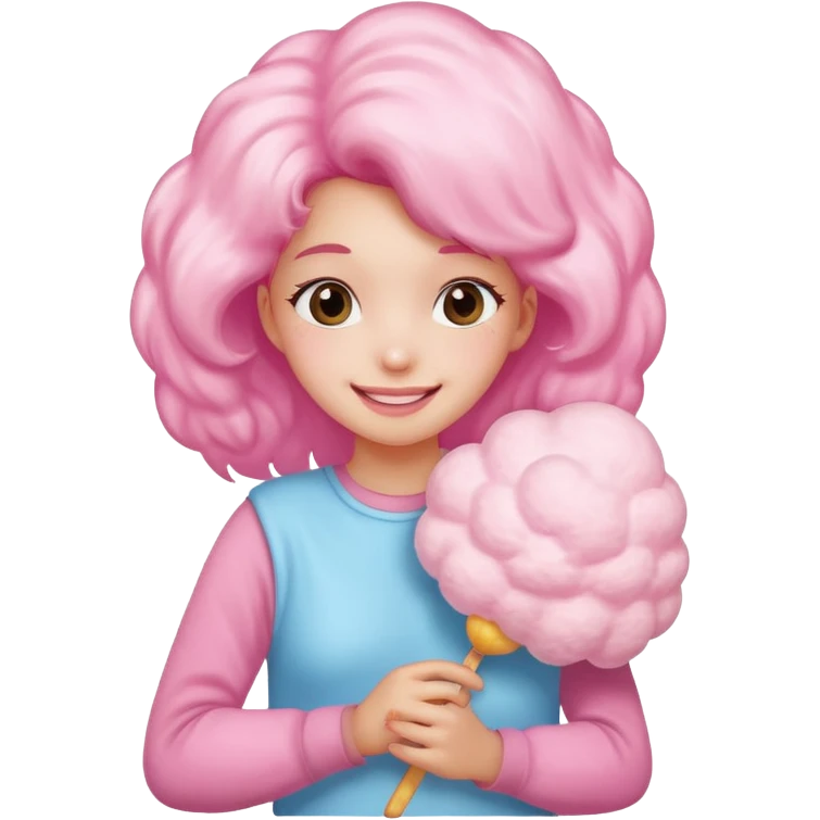 A girl hugging a big cotton candy puff with bright smile emoji