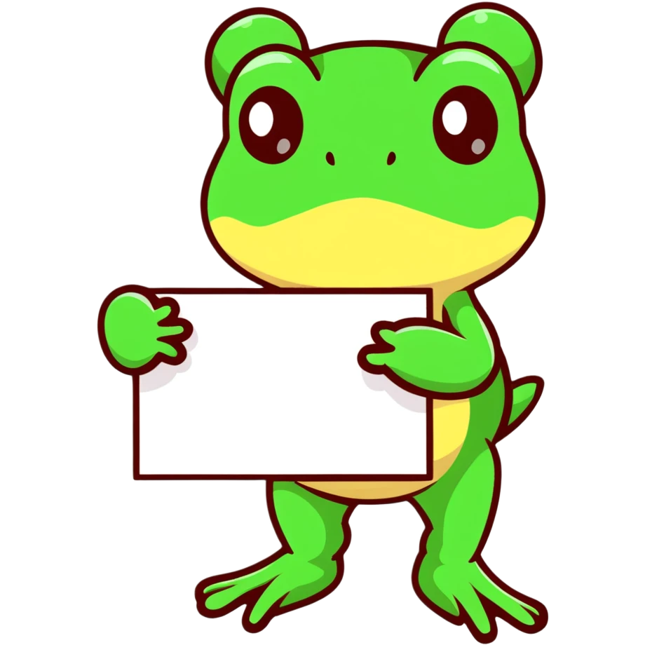 Bufo frog holding a blank sign, cartoonish emoji