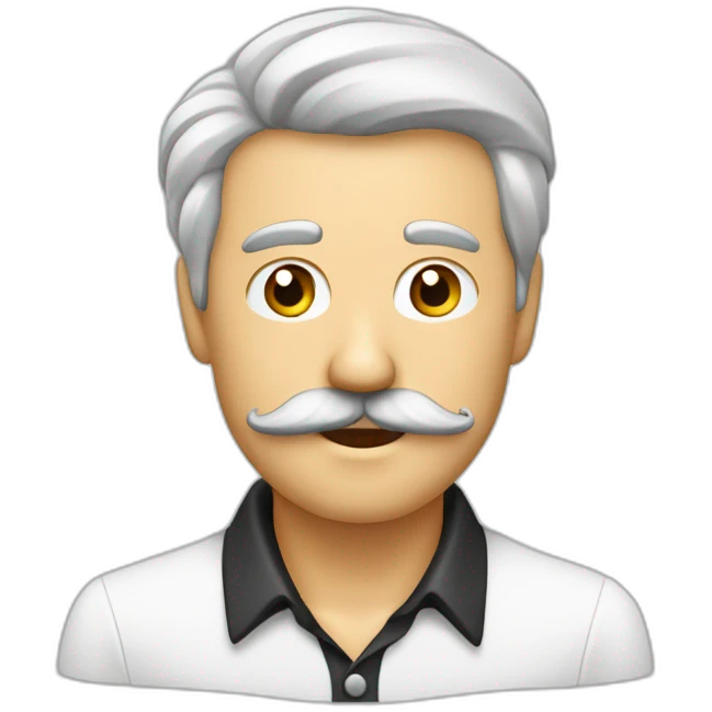 Homme blanc cheveux noirs plaqué sur le côté moustache carré en chemise emoji