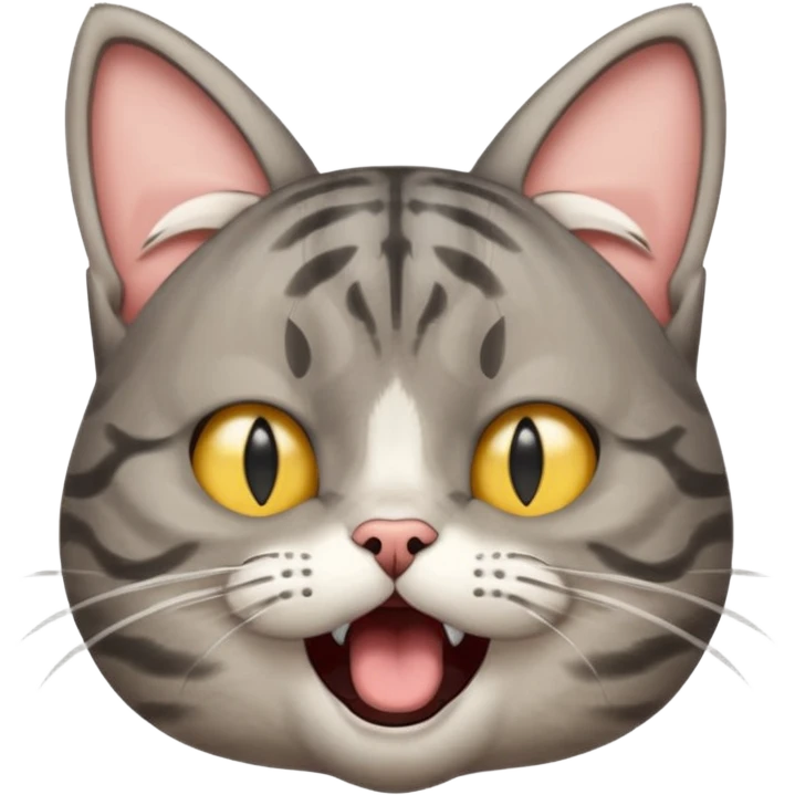 Cat meme, a gray tabby cat holding its head and screaming, with its eyes closed and mouth open, looking annoyed emoji