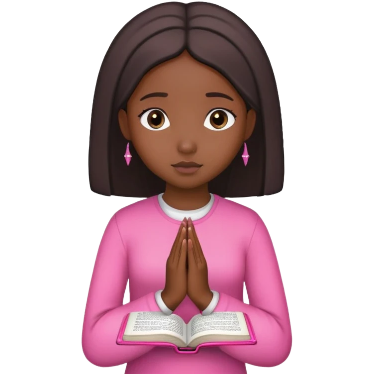 Black girl praying with a pink bible in-front of her emoji