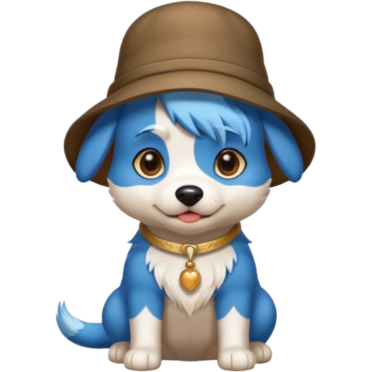 fancy dog with blue hair, wearing hat emoji