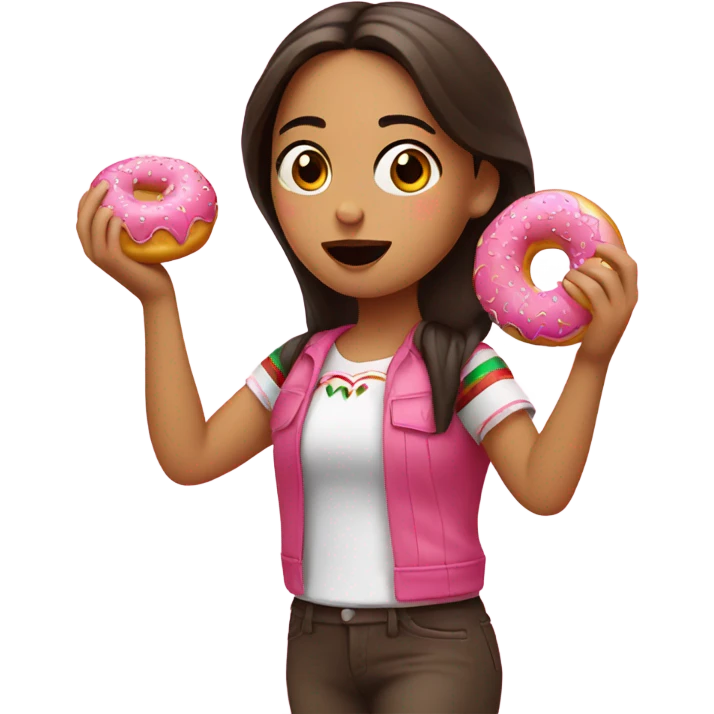 Mexican girl eating a pink donut  emoji