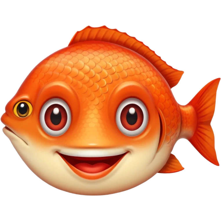 A smiling happy fish with big eyes and big lips wearing red lipstick emoji