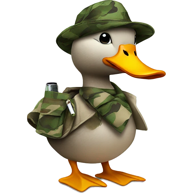 Duck wearing a camouflage hat smoking a cigarette  emoji