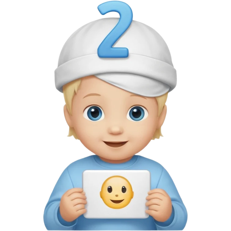 A baby Caucasian blond hair blue eyed infant with a genius sign over it’s head emoji