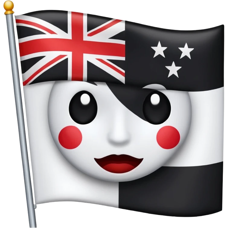 Create this flag , the color are White all around And a face print on the center of the flag is black dont create an emoji face on the center  emoji