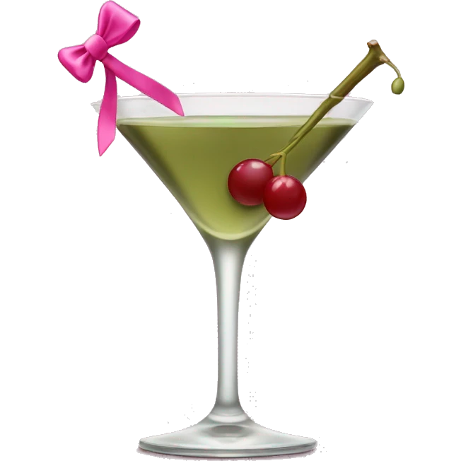 Dirty olive martini  with a pink bow on the stem emoji