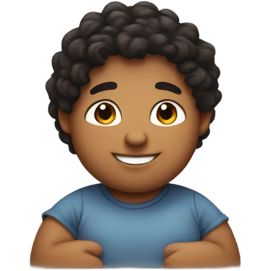 Fat brown boy with curly black hair smiling  emoji