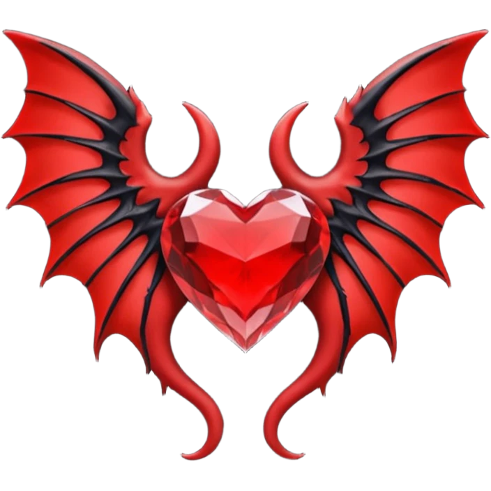 small black succubus wings, cryhstal heart red, black heart tail emoji