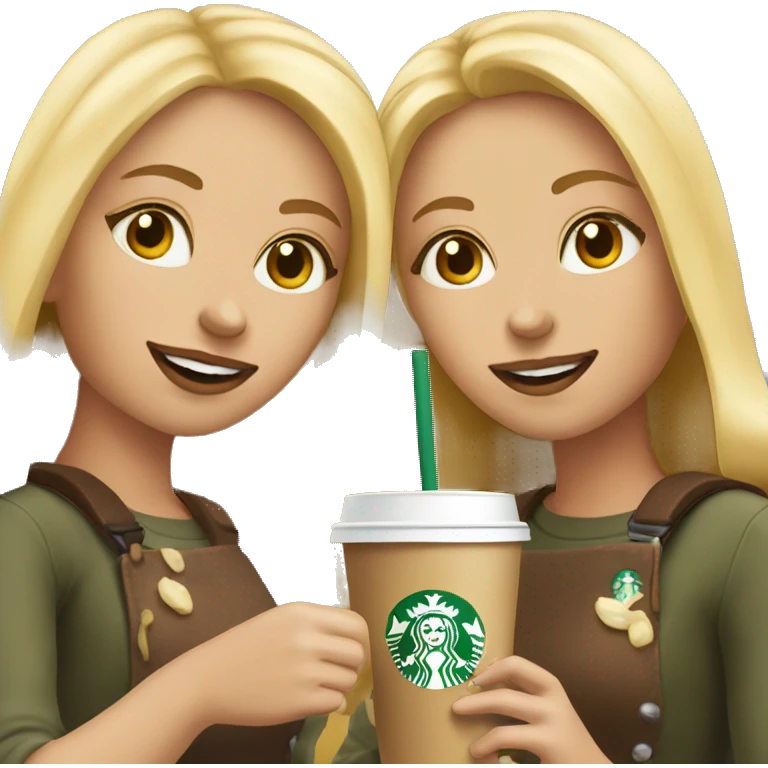 two blonde girls eating starbucks  emoji