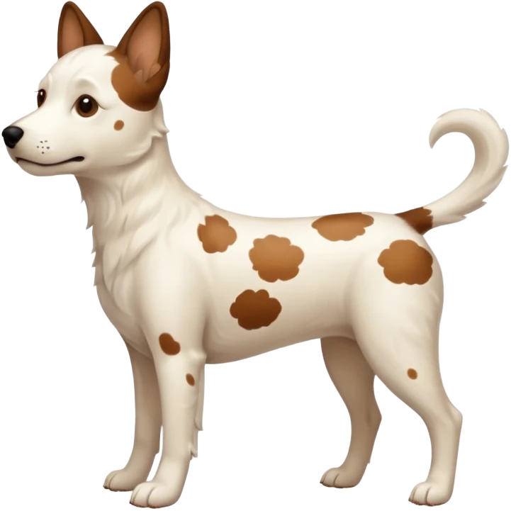 White dog with brown spots with only three legs, from the side  emoji