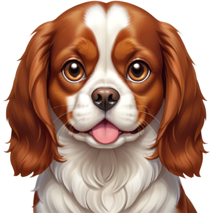 Cinematic Comical Blenheim Cavalier King Charles Spaniel Portrait Emoji, Head tilted dramatically with an exaggeratedly shocked or offended expression, short, silky Blenheim coat with bold chestnut and white patches, wide, expressive brown eyes filled with exaggerated disbelief, Simplified yet hilariously expressive features, highly detailed, glowing with a slightly sassy glow, high shine, dramatic yet playful, stylized with an air of attitude, bright and endearing, soft glowing outline, capturing the essence of a sassy and over-the-top pup, so meme-worthy it feels like it could side-eye its way into internet fame instantly! emoji