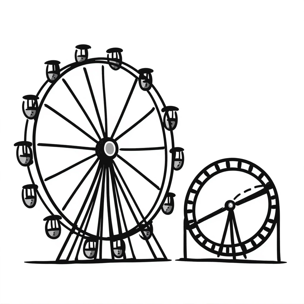 Hand-drawn amusement park with ferris wheel and roller coaster emoji