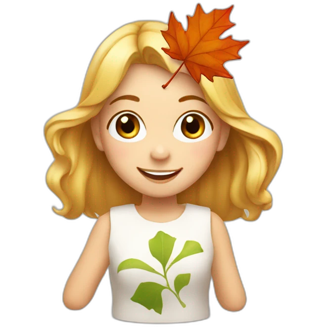 мa happy girl with a maple leaf emoji