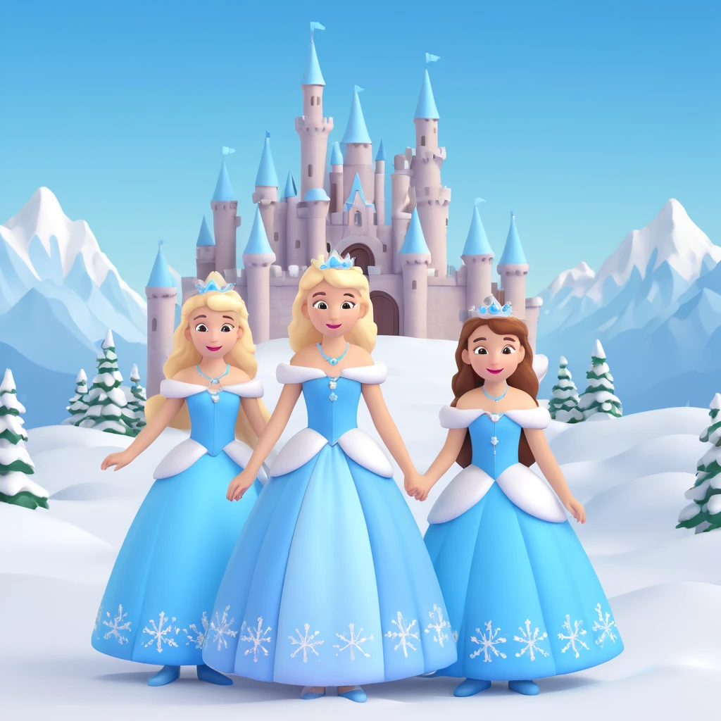 girls in a  snow princess dress, snow castle background emoji