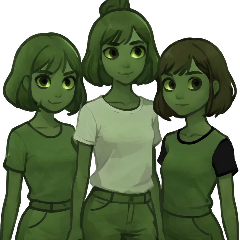 Four girls with brown hair 2 of an olive tone one black and one white brown eyes all 4 and that they are cute emoji