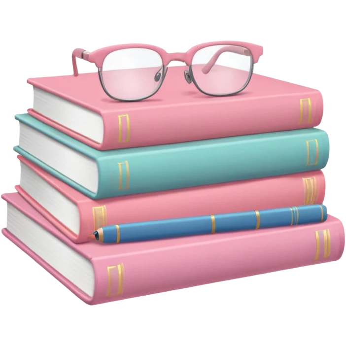 A pile of pastel pink books with glasses on top emoji