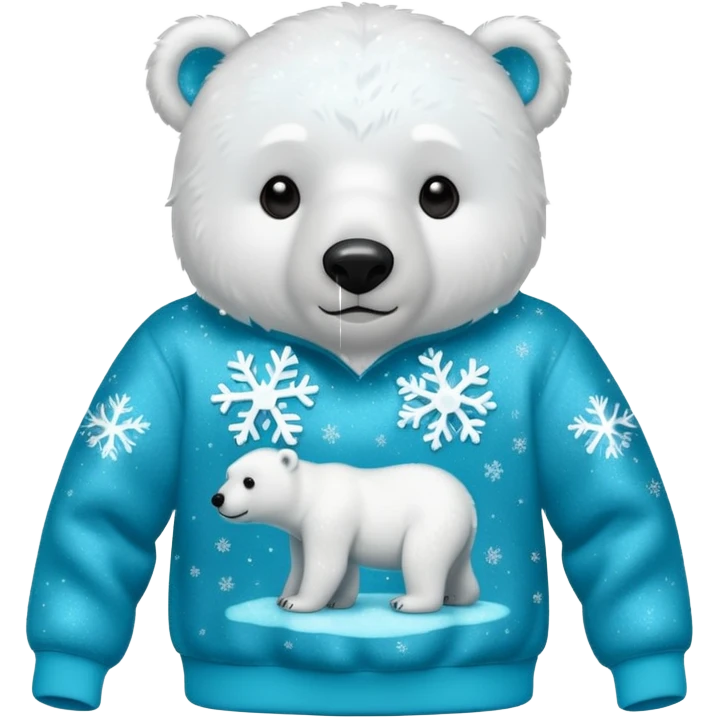 Glitter polar bear
with cyan snowflake on a black sweatshirt emoji