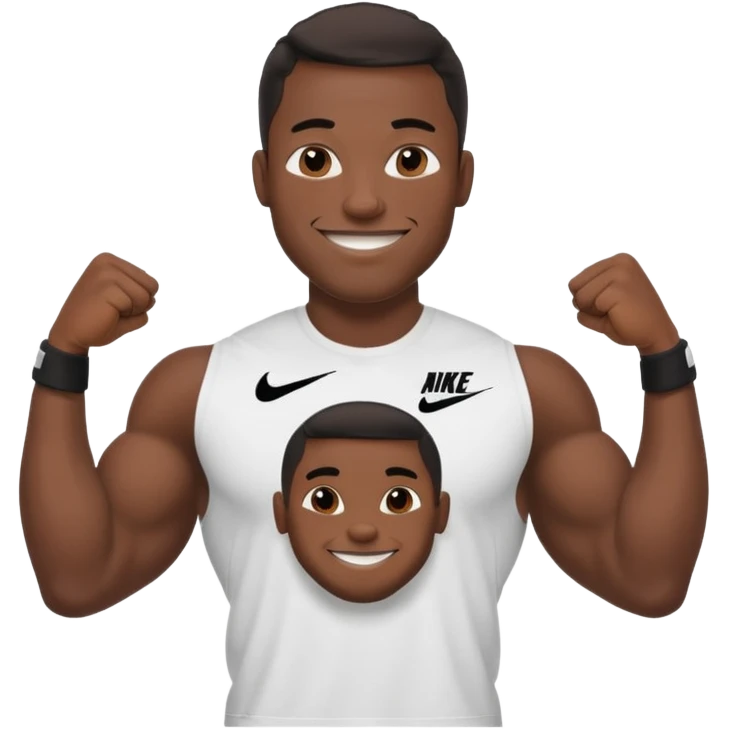 Jock black man smiling very very big biceps wearing “Nike” t shirt emoji