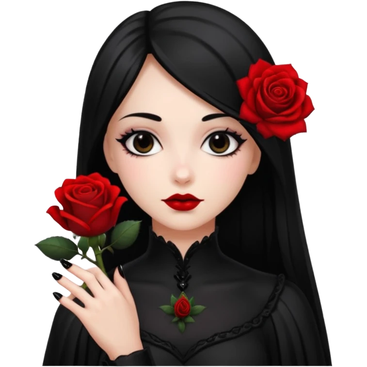 Gothic black nails holding rose  emoji
