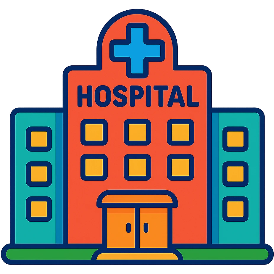 hospital building, friendly, approachable, vibrant colors emoji