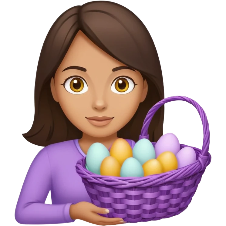 Easter brunette woman with a light purple bascket with eggs on it emoji