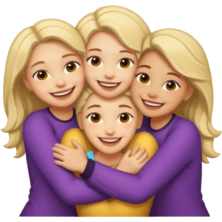 Three light skin girls hugging emoji