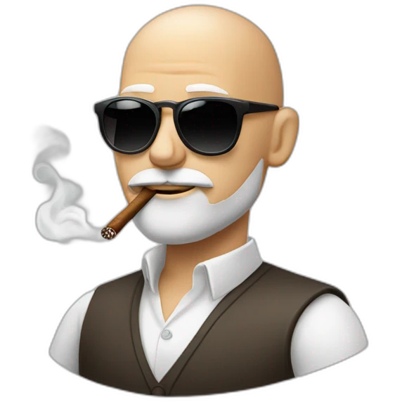 Bald muscular white man with beard and sunglasses smoking cigar emoji