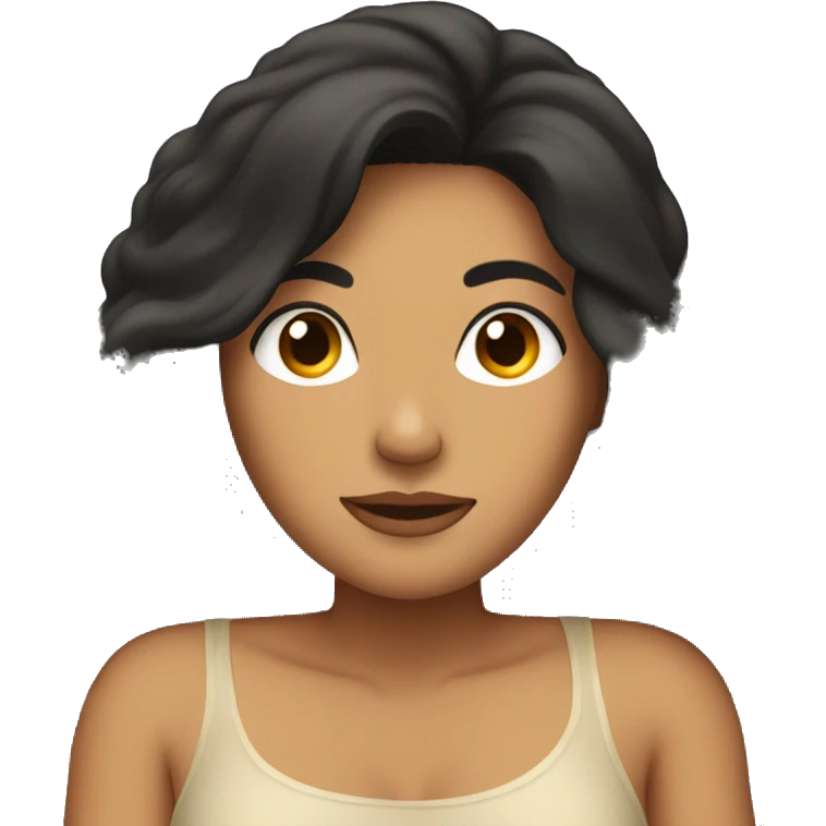 tan woman, long black hair, laying down in bed asleep emoji
