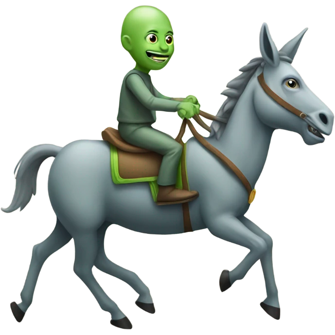 Gray alien riding a green donkey emoji