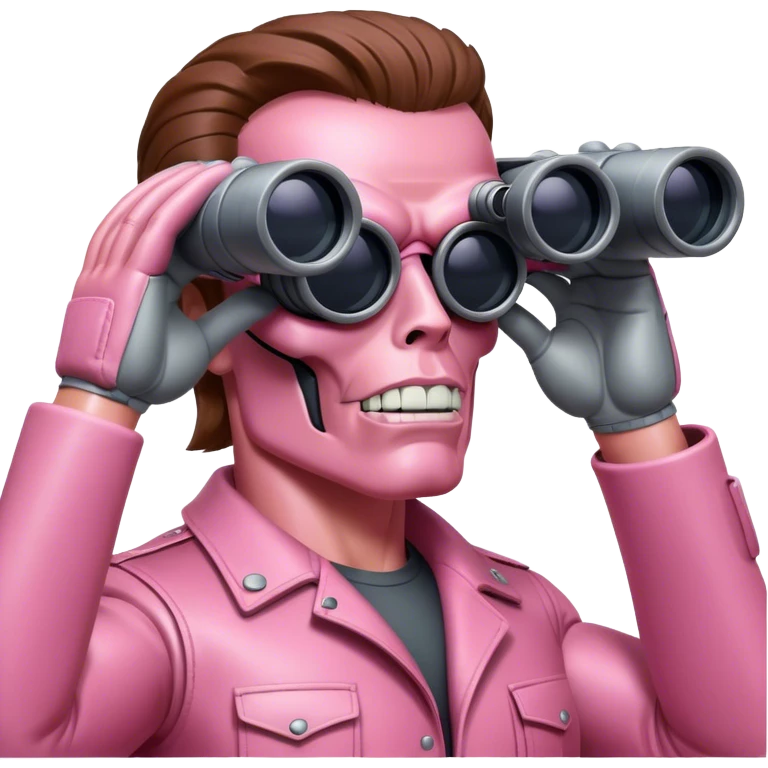 schwarzenegger-looking pink terminator looking through binocular emoji