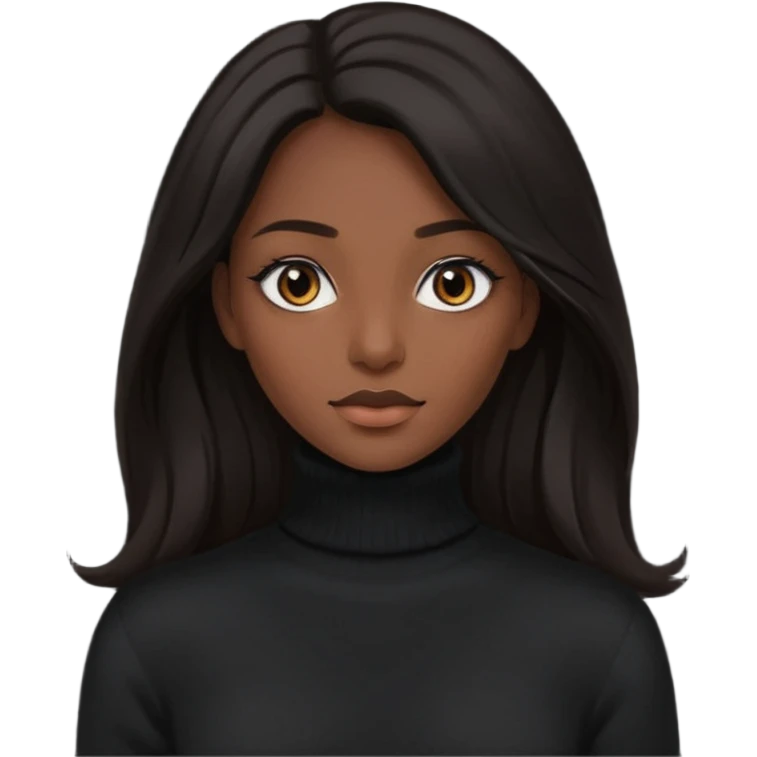 Mujer de pelo muy largo oscuro ojos oscuros muy atractiva y jersey de cuello vuelto emoji
