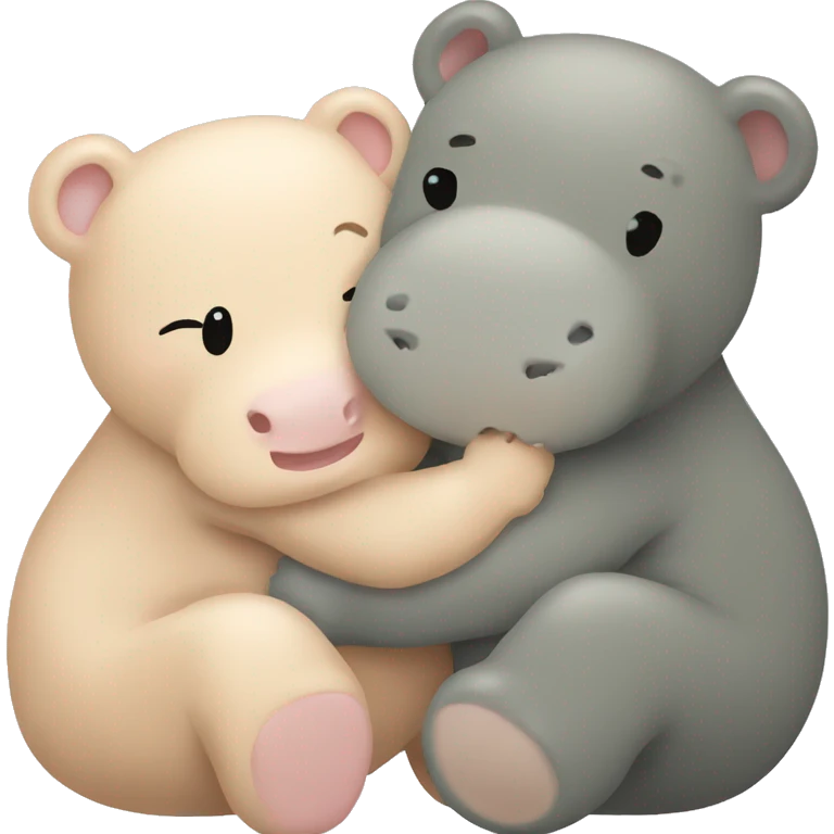 tan teddy bear hugging a baby hippo emoji