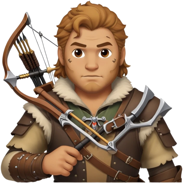 Varric Tethras from Dragon Age with crossbow and chest hair emoji