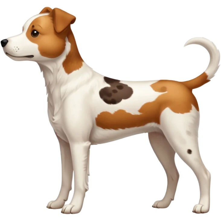 White dog with brown spots with only three legs, from the side  emoji