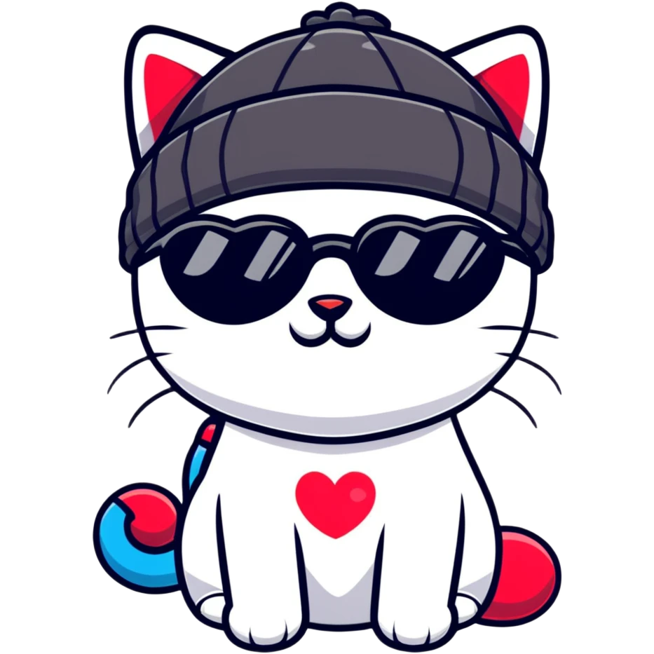 cat wearing a beanie and heart-shaped sunglasses emoji
