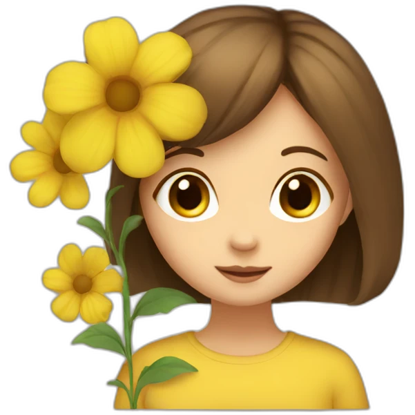 Yellow flowers with shy girl brown hair emoji