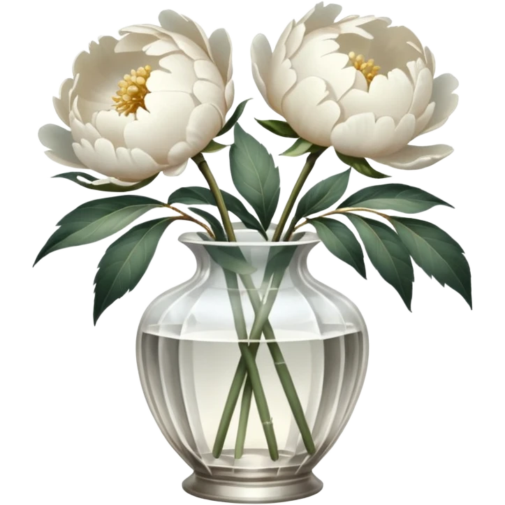 White peonies in crystal vintage  vase  emoji