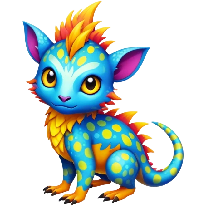 a colorful edgy cute vernid-fionbri-creature with splash patterns full body emoji