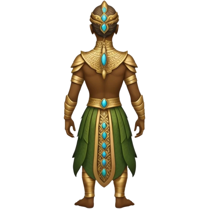 reptilian humanoid in ancient outfit, back view, ornate details emoji